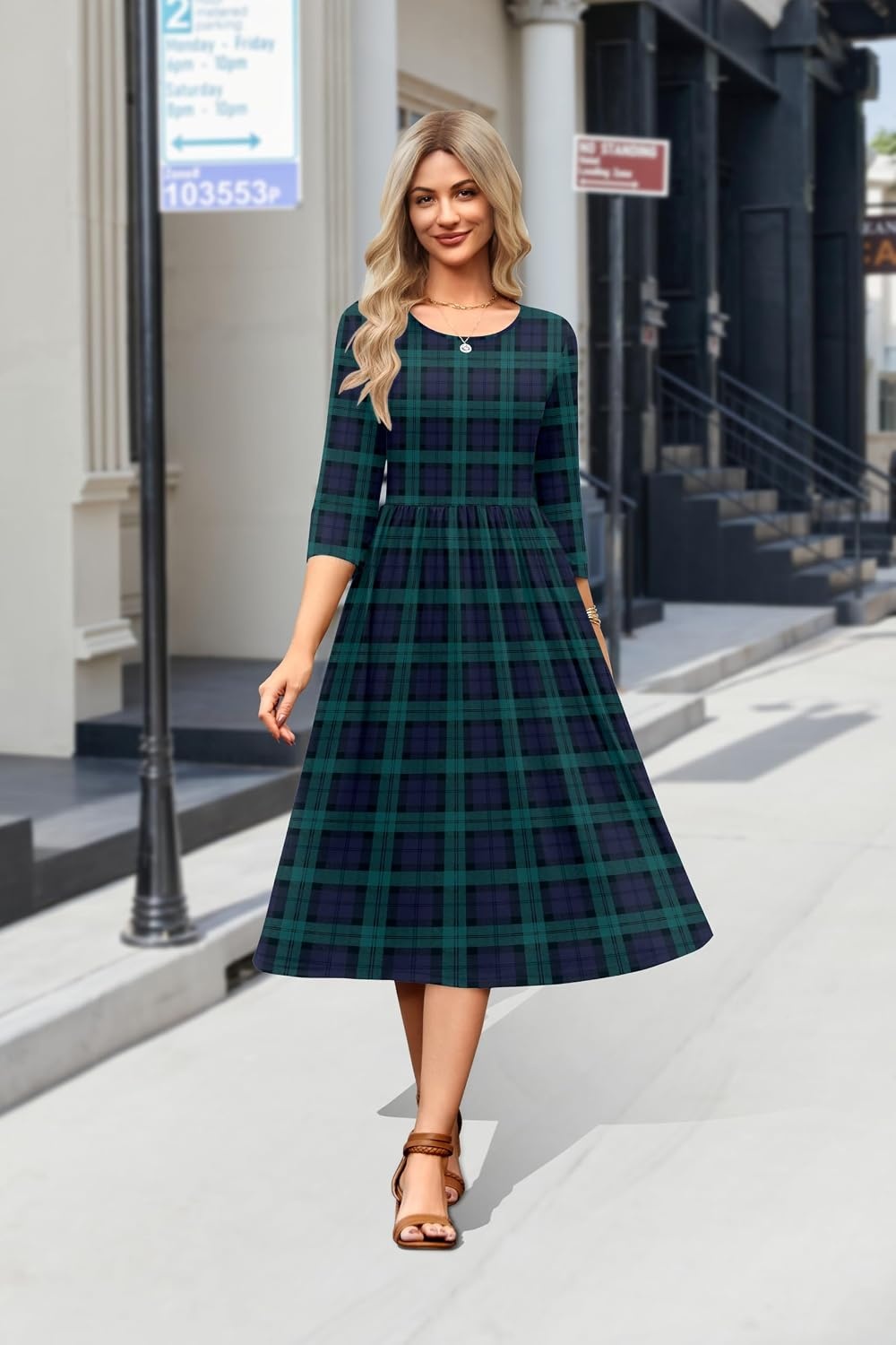 image:imageZeagoo 34 Sleeve Womens Dress Casual Aline Summer Fall Midi Long DressesGw563