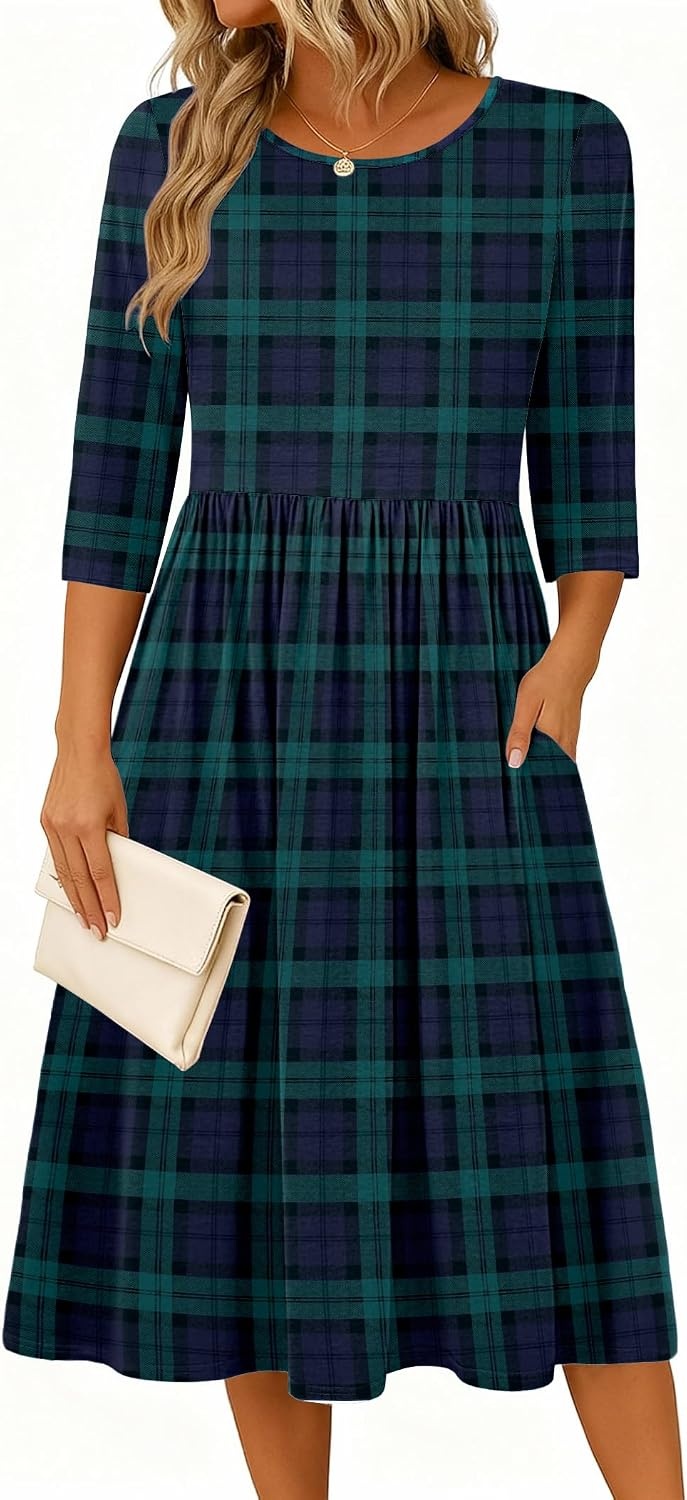 image:imageZeagoo 34 Sleeve Womens Dress Casual Aline Summer Fall Midi Long DressesGw563