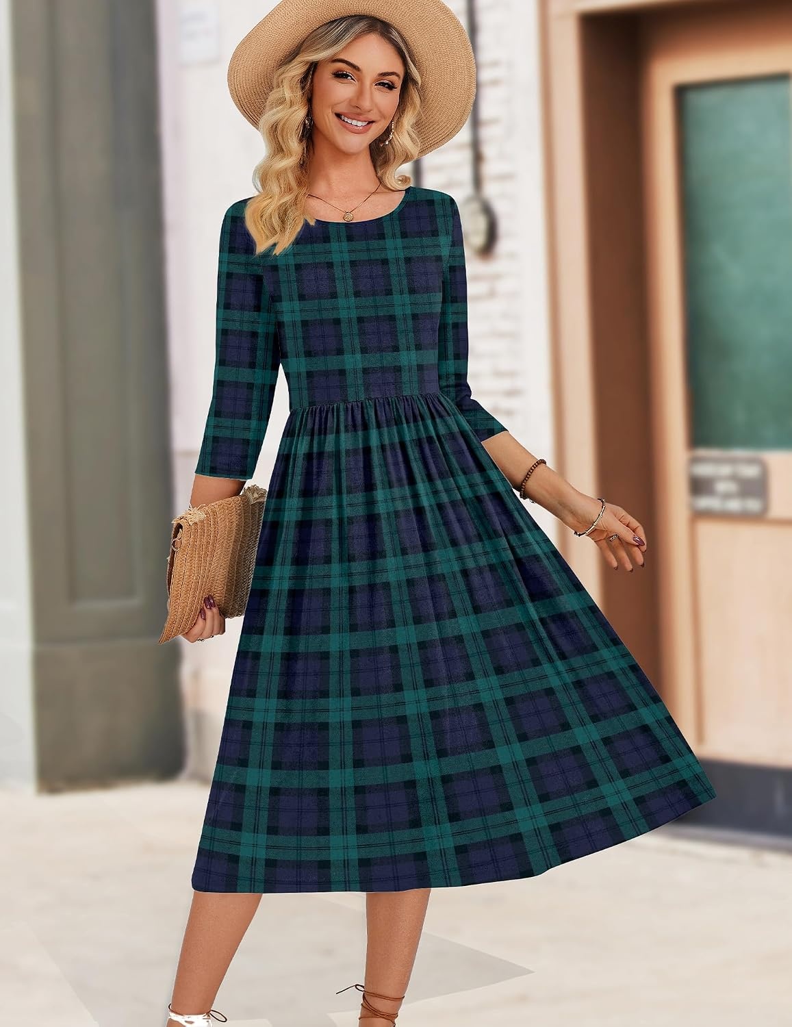 image:imageZeagoo 34 Sleeve Womens Dress Casual Aline Summer Fall Midi Long DressesGw563