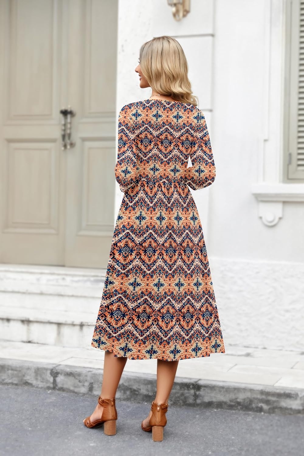image:imageZeagoo 34 Sleeve Womens Dress Casual Aline Summer Fall Midi Long DressesMz379