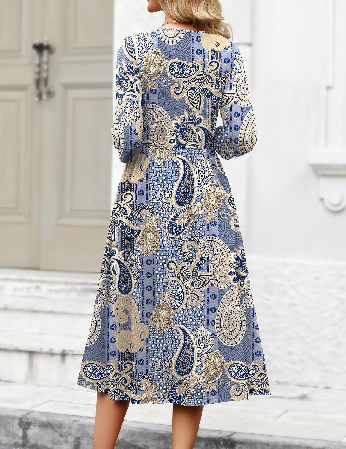 image:imageZeagoo 34 Sleeve Womens Dress Casual Aline Summer Fall Midi Long DressesMz919