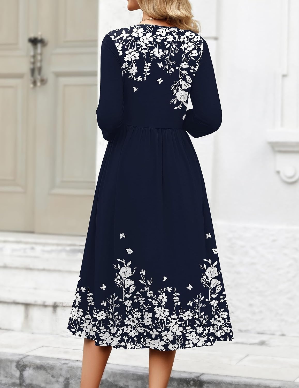 image:imageZeagoo 34 Sleeve Womens Dress Casual Aline Summer Fall Midi Long DressesNavy Blue Floral