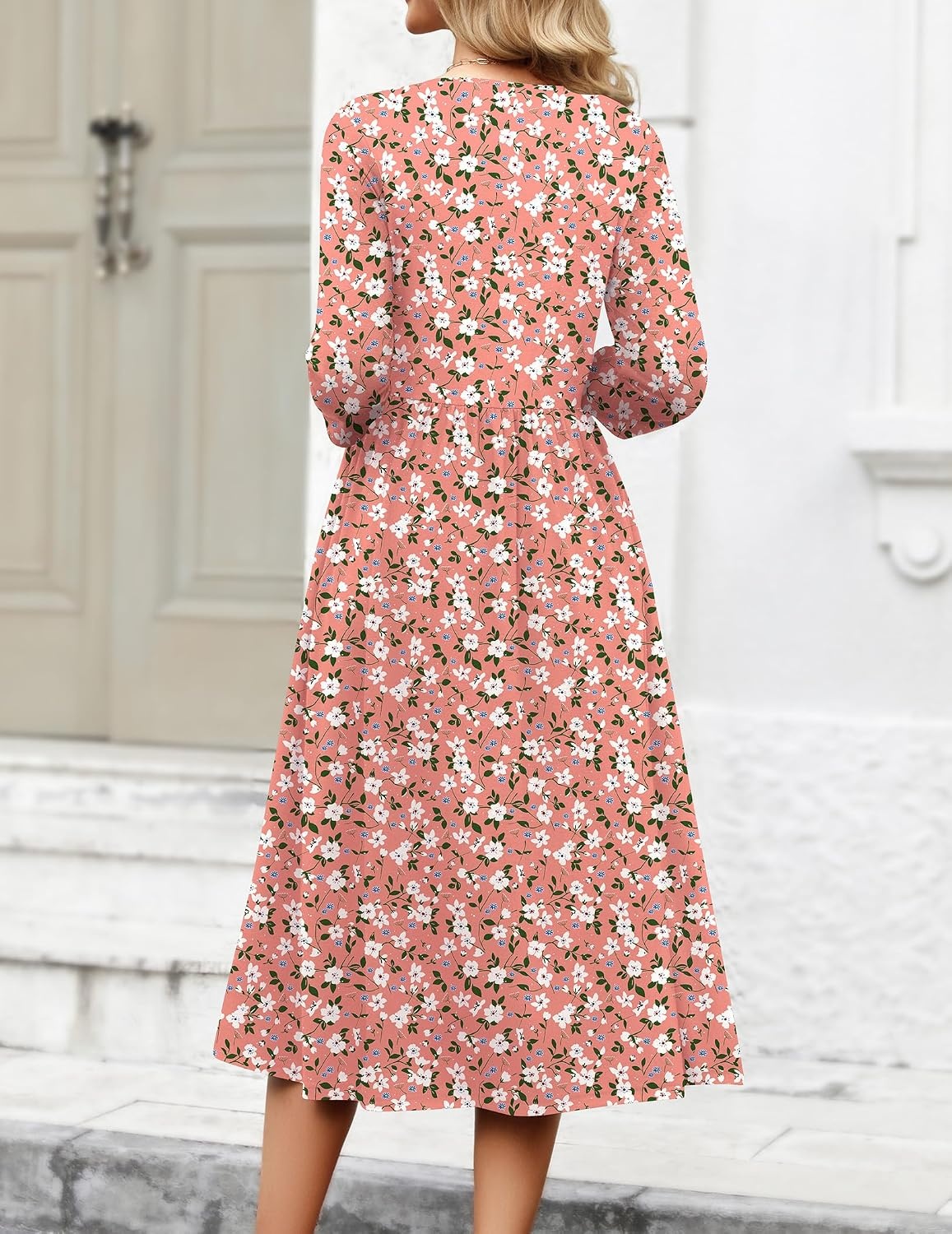 image:imageZeagoo 34 Sleeve Womens Dress Casual Aline Summer Fall Midi Long DressesPink Floral