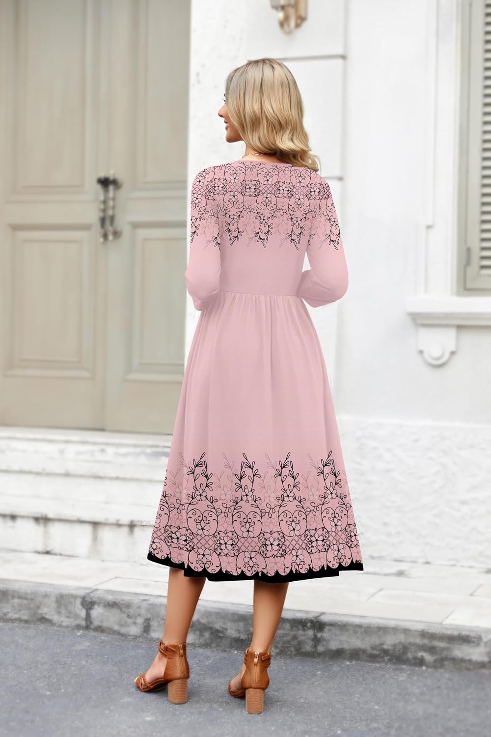 image:imageZeagoo 34 Sleeve Womens Dress Casual Aline Summer Fall Midi Long DressesPink Flower