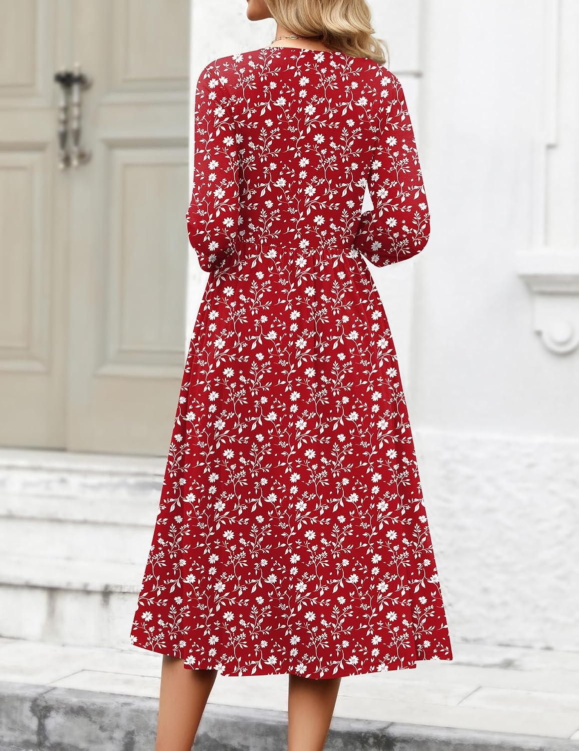 image:imageZeagoo 34 Sleeve Womens Dress Casual Aline Summer Fall Midi Long DressesRed Floral