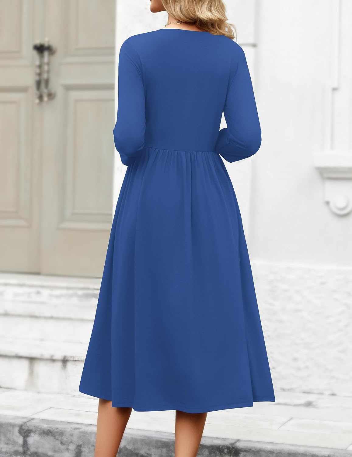 image:imageZeagoo 34 Sleeve Womens Dress Casual Aline Summer Fall Midi Long DressesSolid Blue