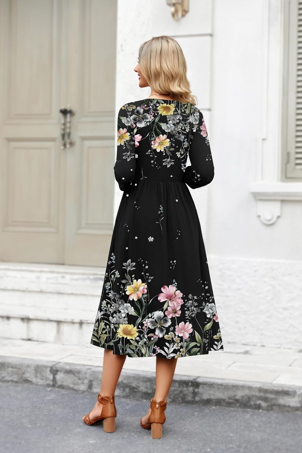 image:imageZeagoo 34 Sleeve Womens Dress Casual Aline Summer Fall Midi Long DressesWf120