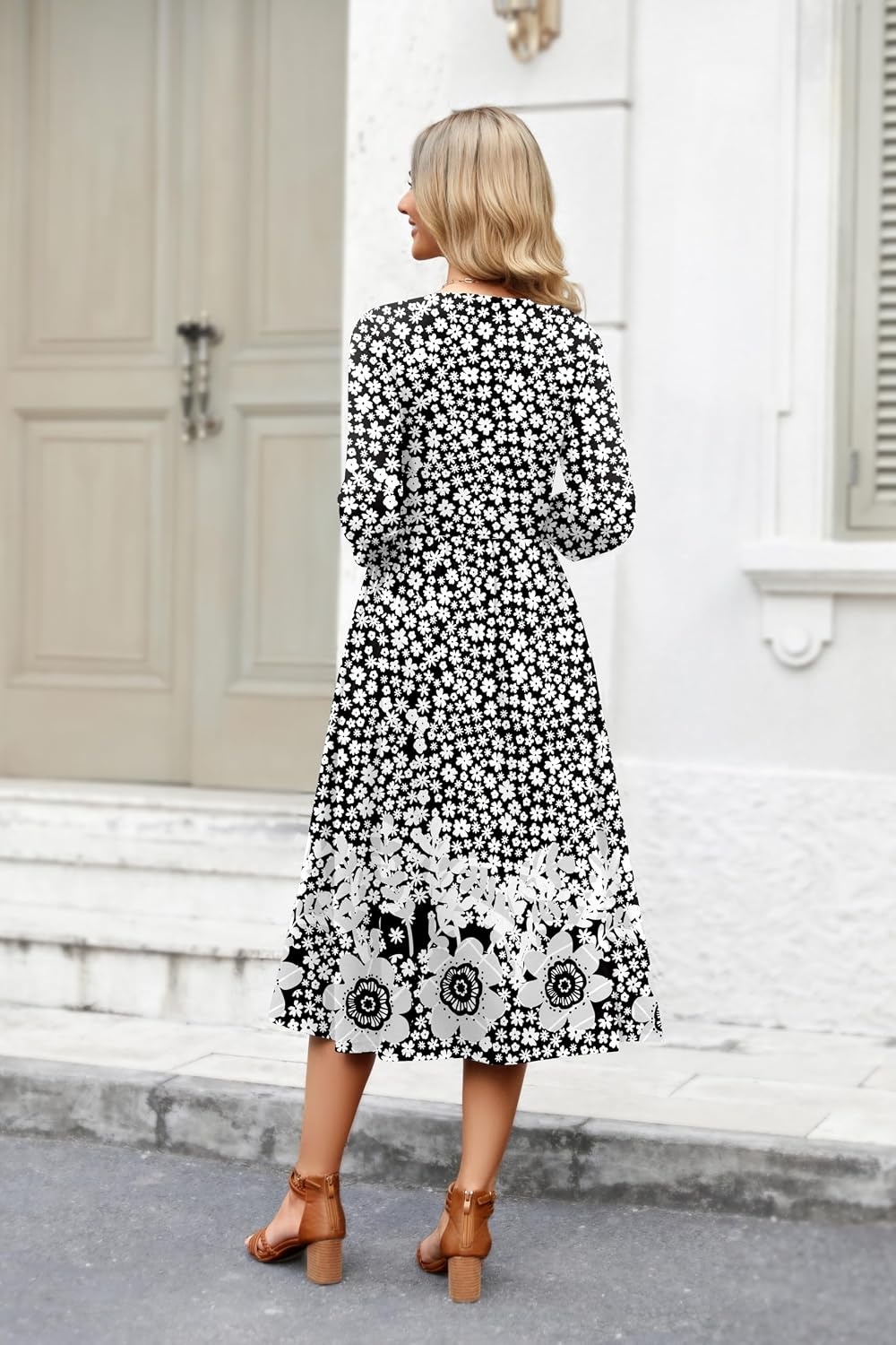 image:imageZeagoo 34 Sleeve Womens Dress Casual Aline Summer Fall Midi Long DressesXh523