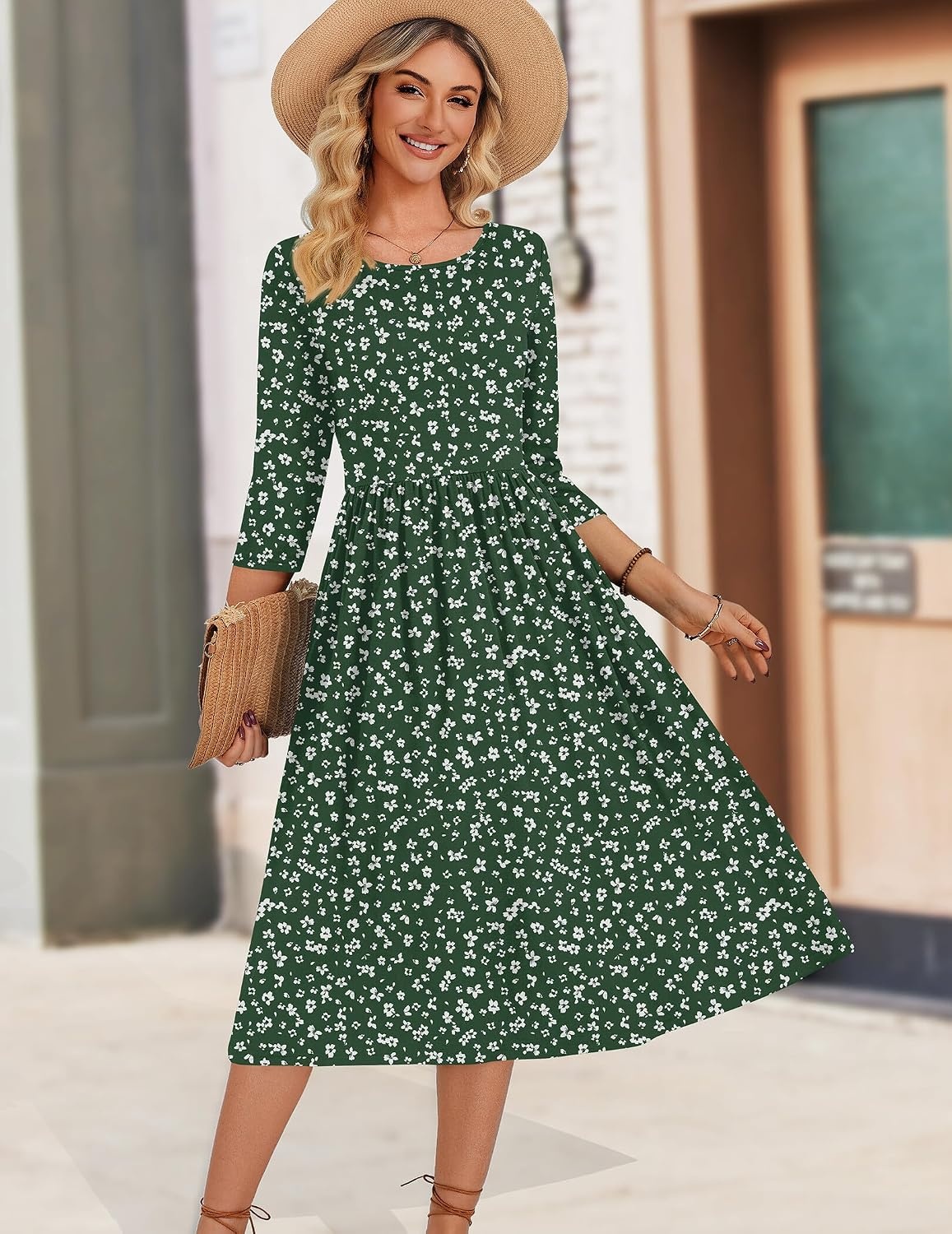 image:imageZeagoo 34 Sleeve Womens Dress Casual Aline Summer Fall Midi Long DressesXh527