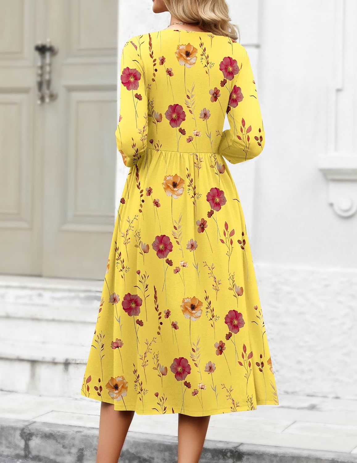 image:imageZeagoo 34 Sleeve Womens Dress Casual Aline Summer Fall Midi Long DressesYellow Floral