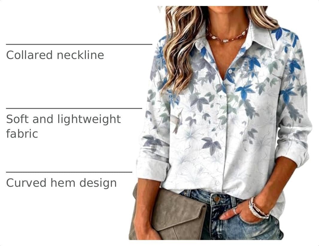 image:imageZeagoo Blouse for Women Dressy Long Sleeve Button Down Shirts V Neck TopsLeaf Blue 181