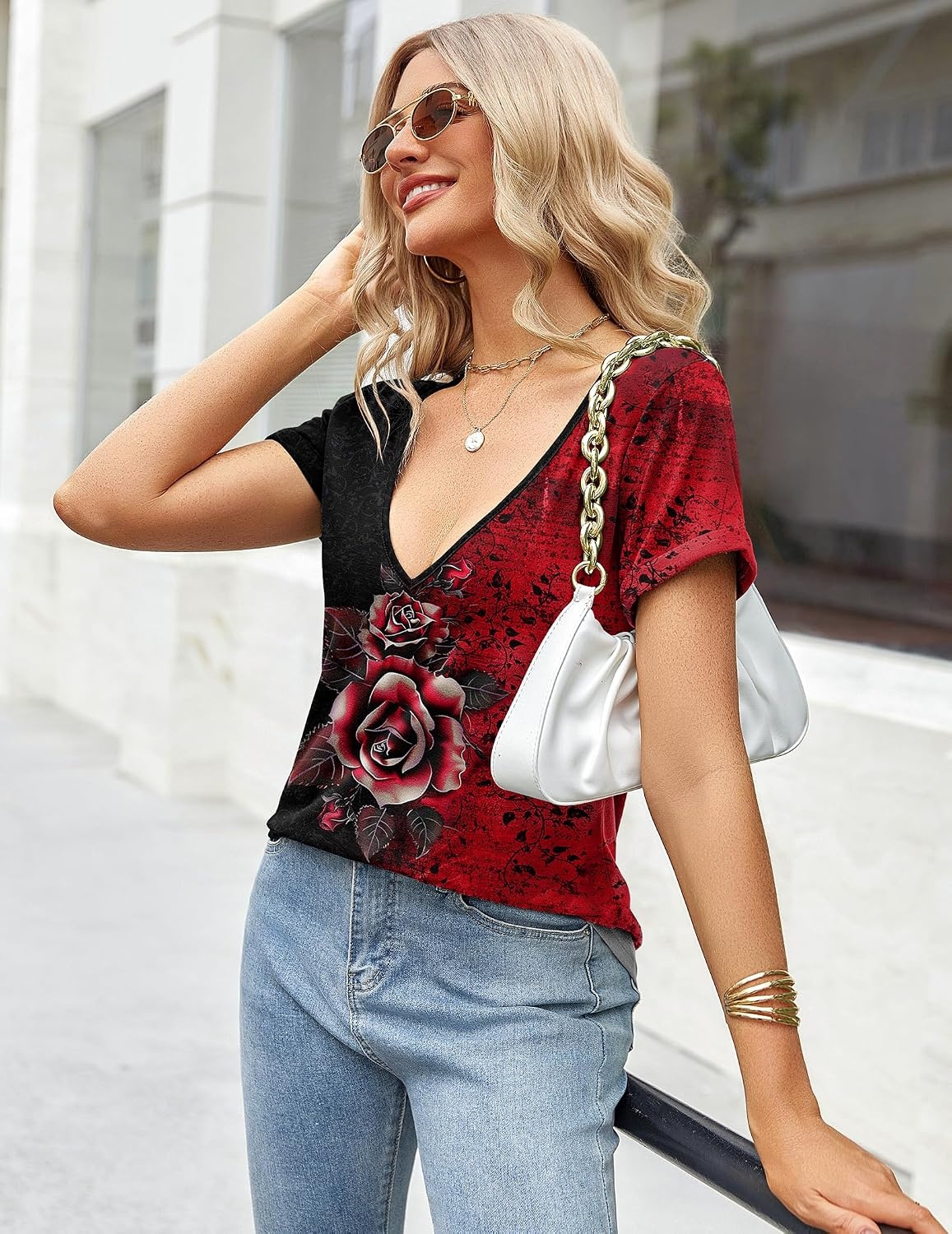 image:imageZeagoo Sexy Tops for Women Deep V Neck Shirts Summer Tops Low Cut TshirtsBf309