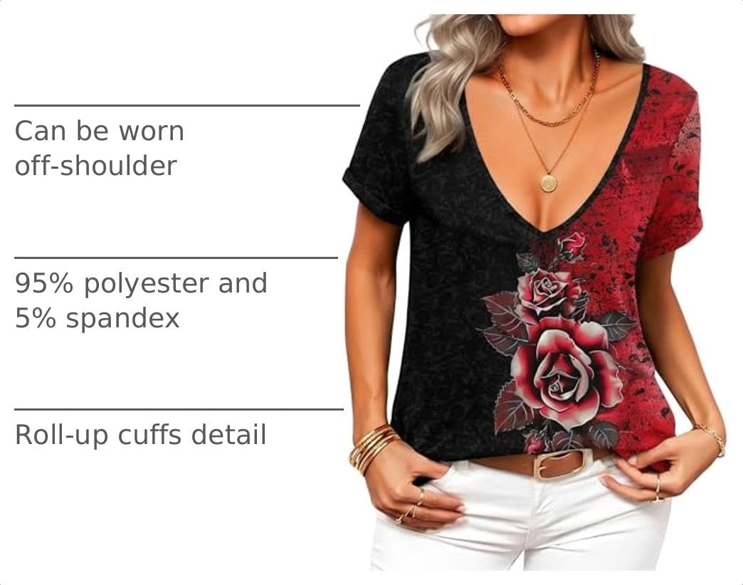 image:imageZeagoo Sexy Tops for Women Deep V Neck Shirts Summer Tops Low Cut TshirtsBf309