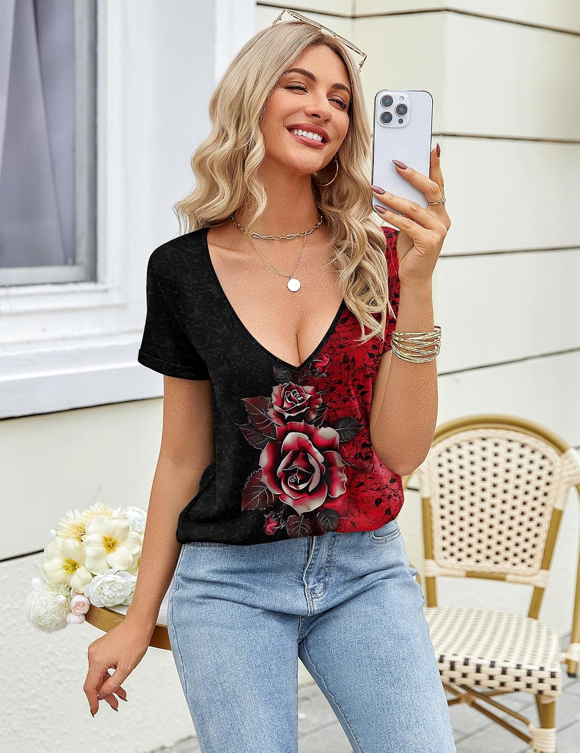 image:imageZeagoo Sexy Tops for Women Deep V Neck Shirts Summer Tops Low Cut TshirtsBf309