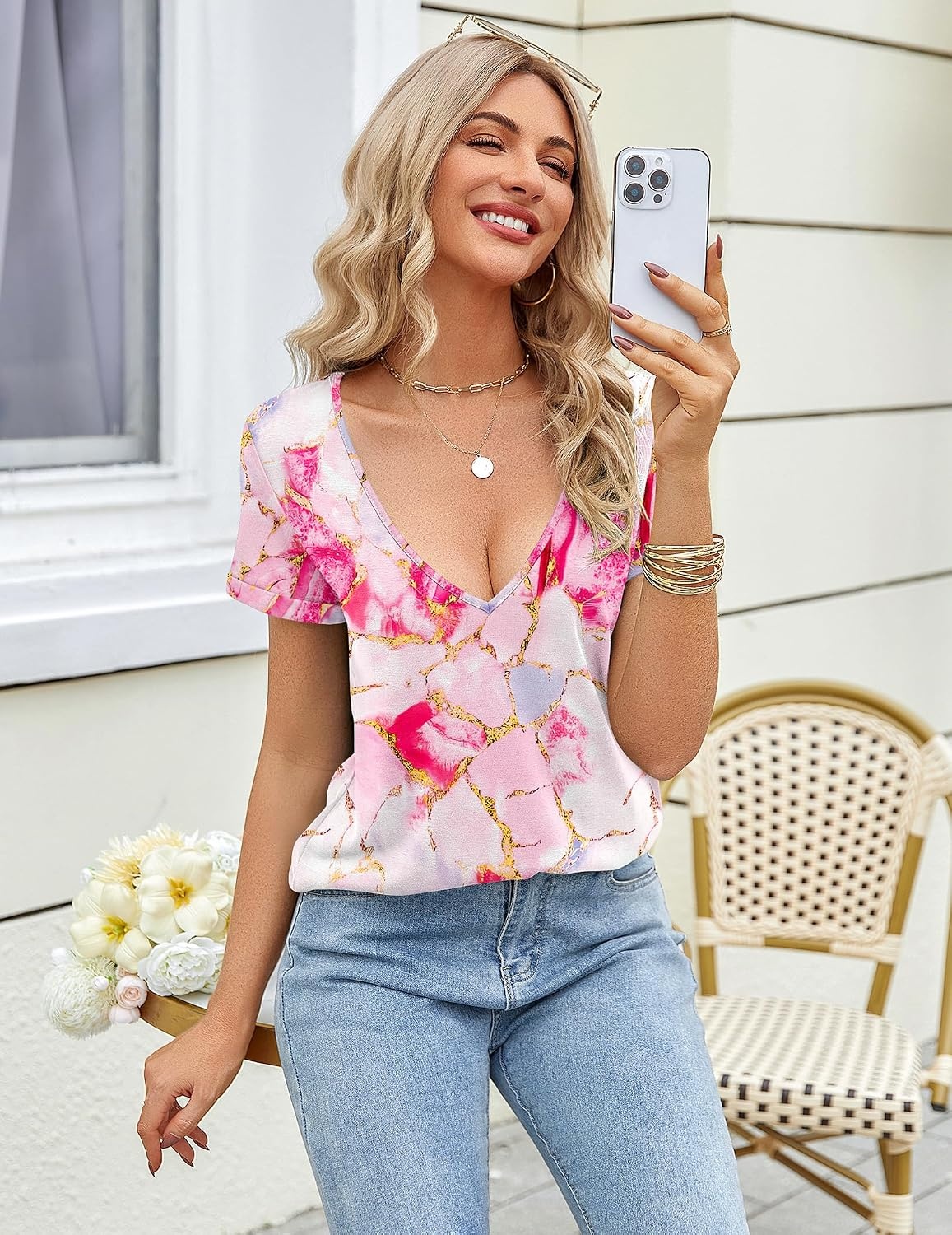 image:imageZeagoo Sexy Tops for Women Deep V Neck Shirts Summer Tops Low Cut TshirtsCx11 Graphic