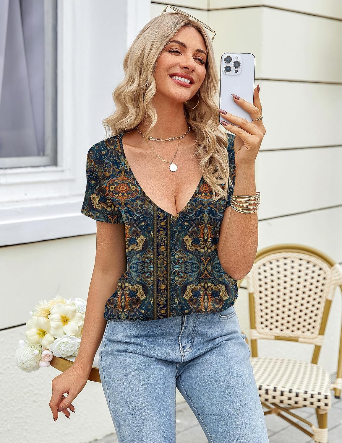 image:imageZeagoo Sexy Tops for Women Deep V Neck Shirts Summer Tops Low Cut TshirtsMz912 Western
