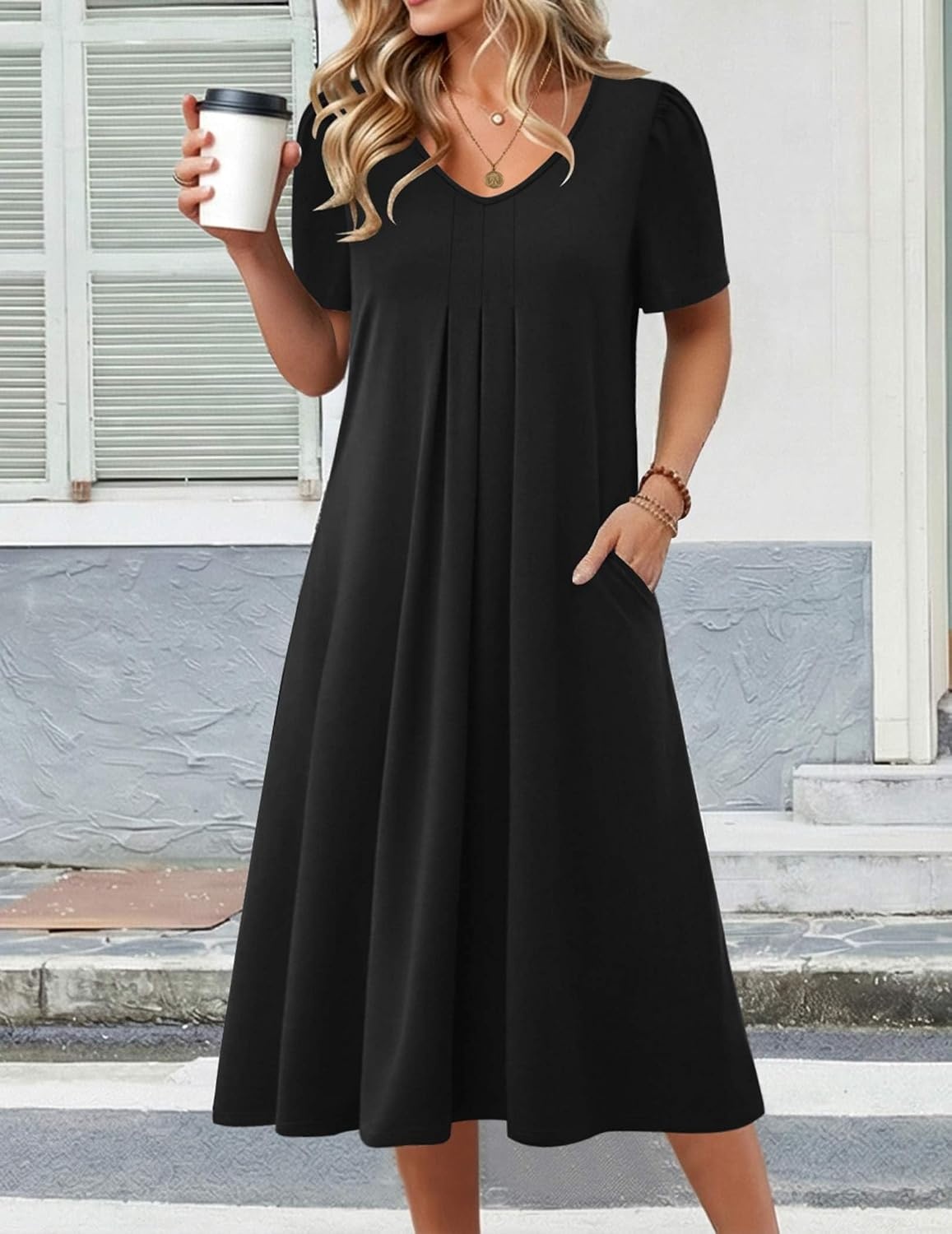 image:imageZeagoo Summer Casual Dress for Womens Floral Midi Sundress with PocketsBlack