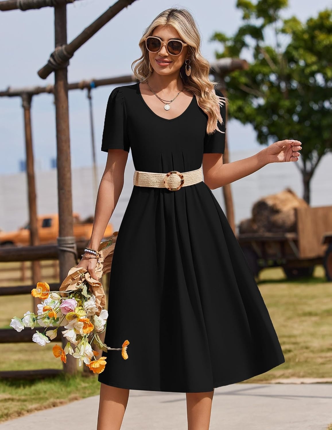 image:imageZeagoo Summer Casual Dress for Womens Floral Midi Sundress with PocketsBlack