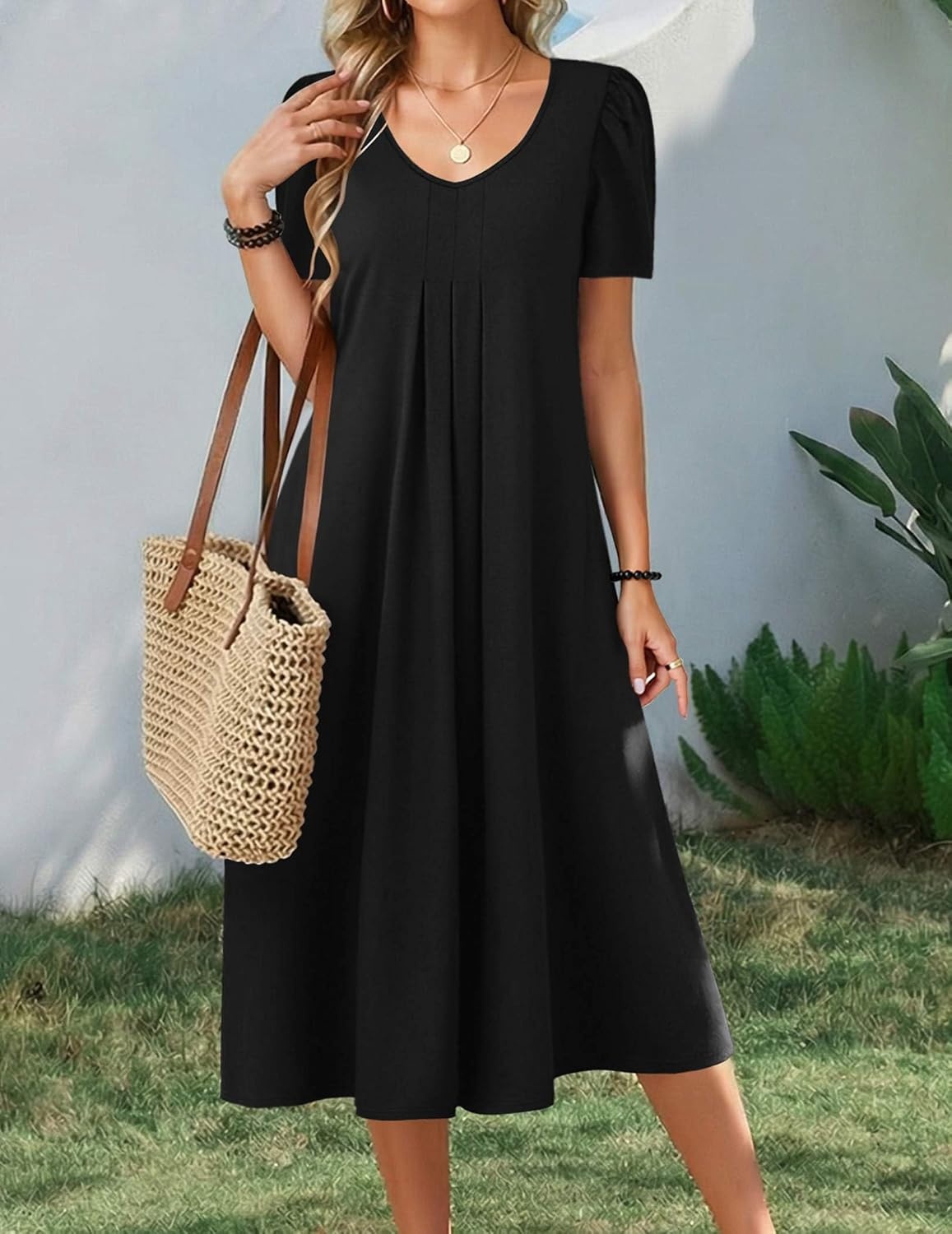 image:imageZeagoo Summer Casual Dress for Womens Floral Midi Sundress with PocketsBlack