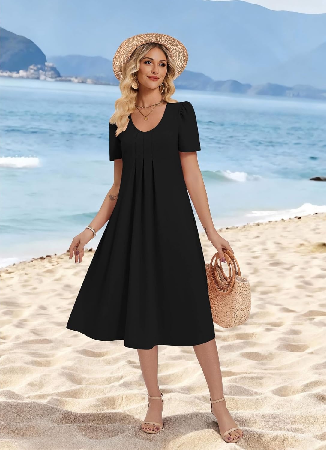 image:imageZeagoo Summer Casual Dress for Womens Floral Midi Sundress with PocketsBlack