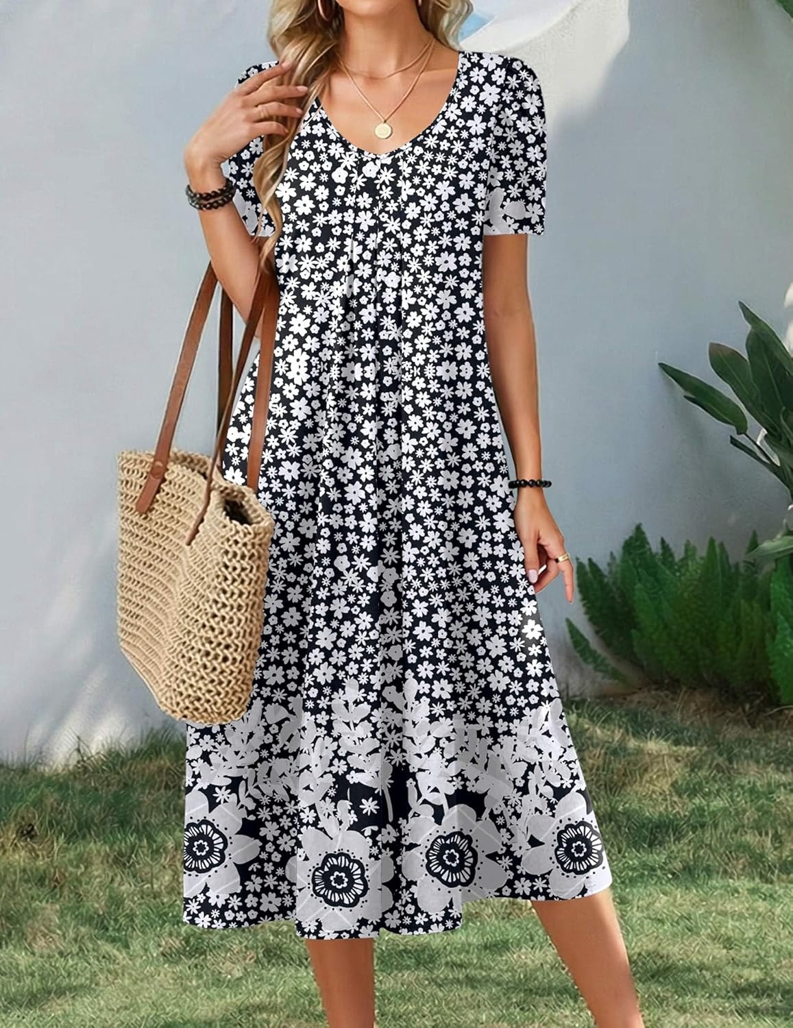 image:imageZeagoo Summer Casual Dress for Womens Floral Midi Sundress with PocketsBlack Floral