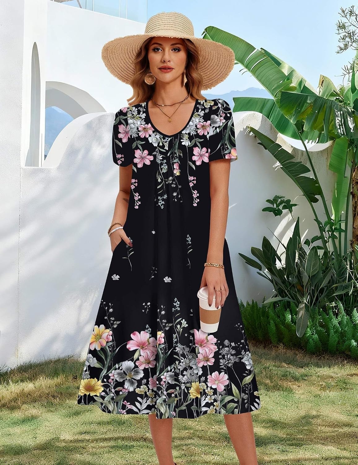 image:imageZeagoo Summer Casual Dress for Womens Floral Midi Sundress with PocketsBlack Floral1