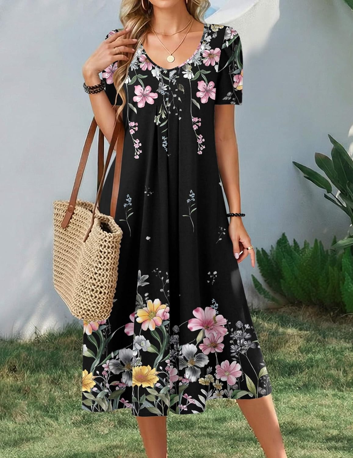 image:imageZeagoo Summer Casual Dress for Womens Floral Midi Sundress with PocketsBlack Floral1
