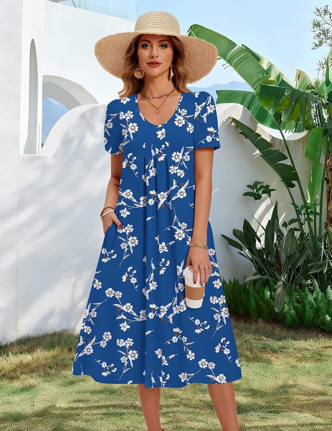 image:imageZeagoo Summer Casual Dress for Womens Floral Midi Sundress with PocketsBlue Floral1