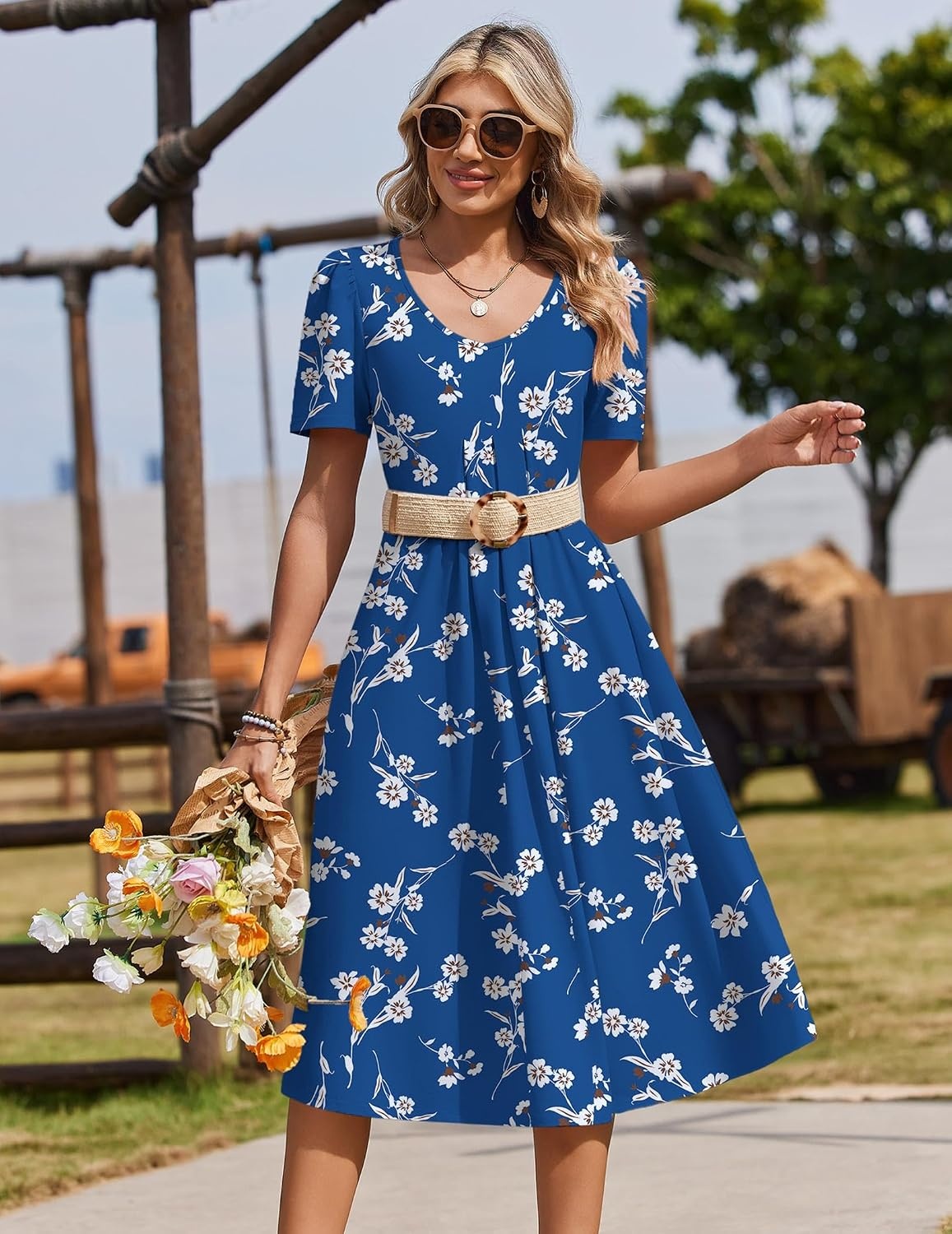 image:imageZeagoo Summer Casual Dress for Womens Floral Midi Sundress with PocketsBlue Floral1