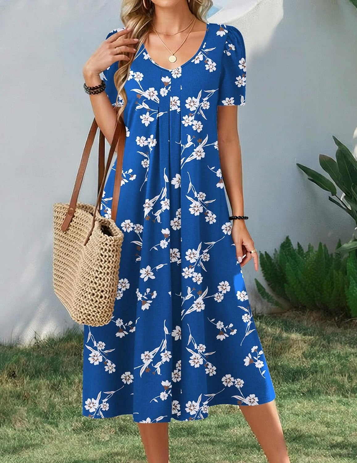 image:imageZeagoo Summer Casual Dress for Womens Floral Midi Sundress with PocketsBlue Floral1
