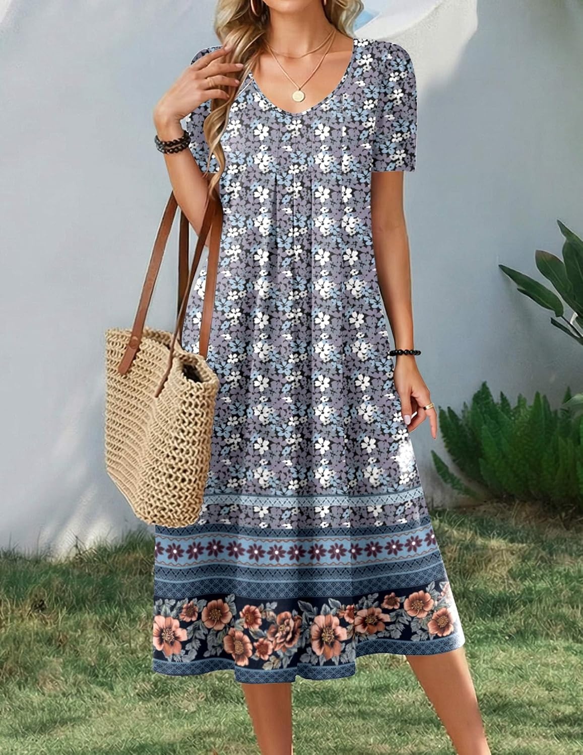 image:imageZeagoo Summer Casual Dress for Womens Floral Midi Sundress with PocketsBlue Floralprinted