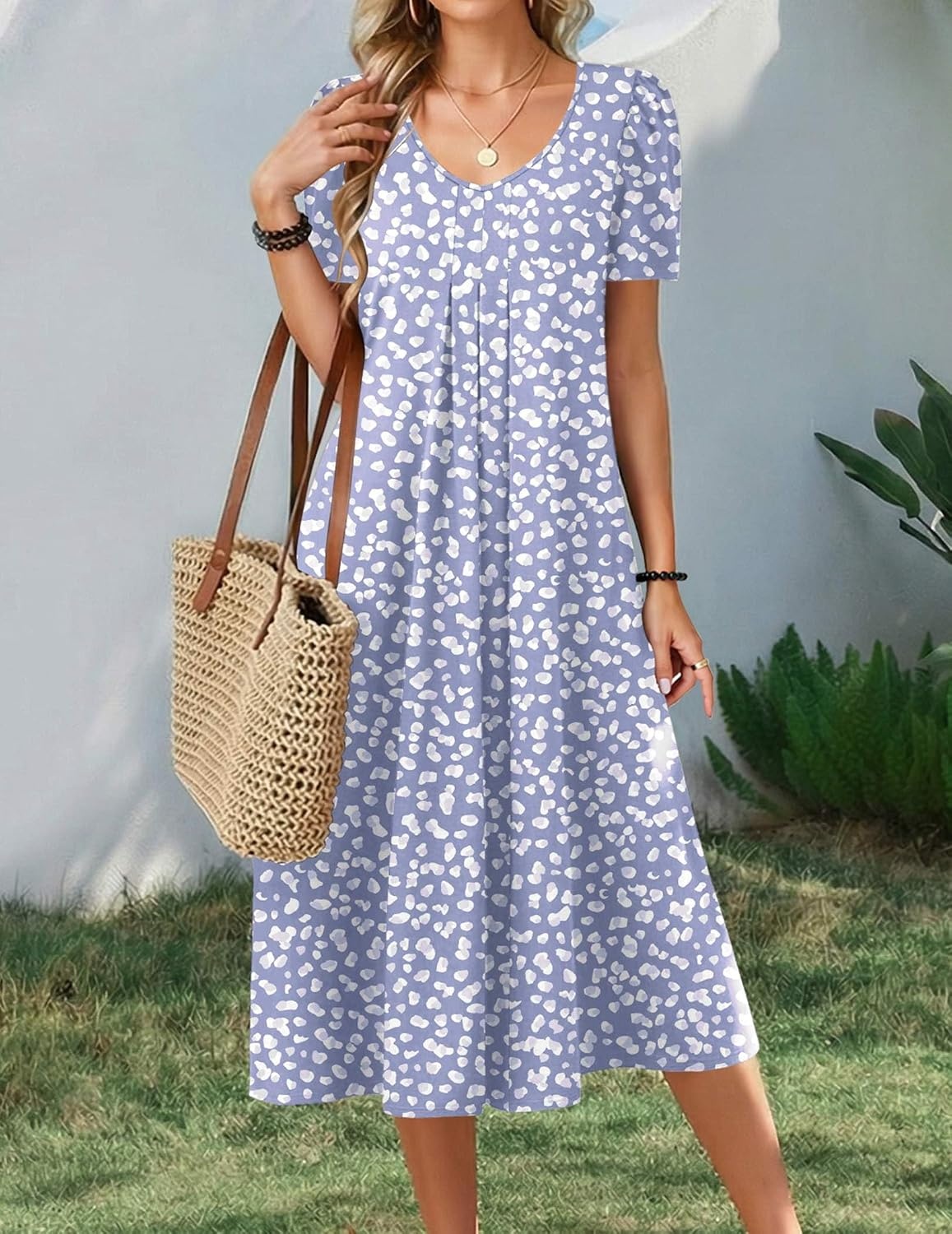 image:imageZeagoo Summer Casual Dress for Womens Floral Midi Sundress with PocketsBlueprinted