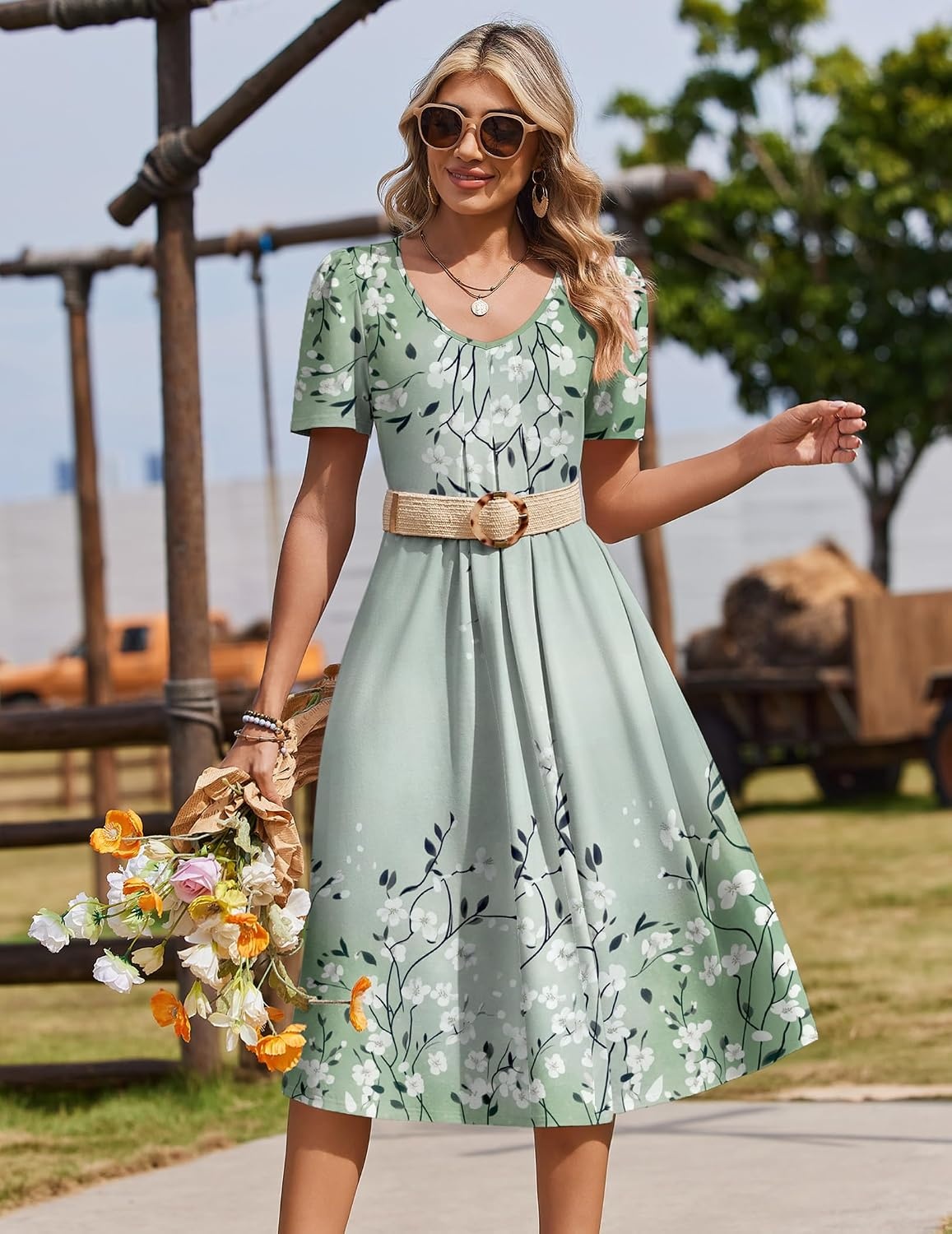 image:imageZeagoo Summer Casual Dress for Womens Floral Midi Sundress with PocketsFloral Printed6