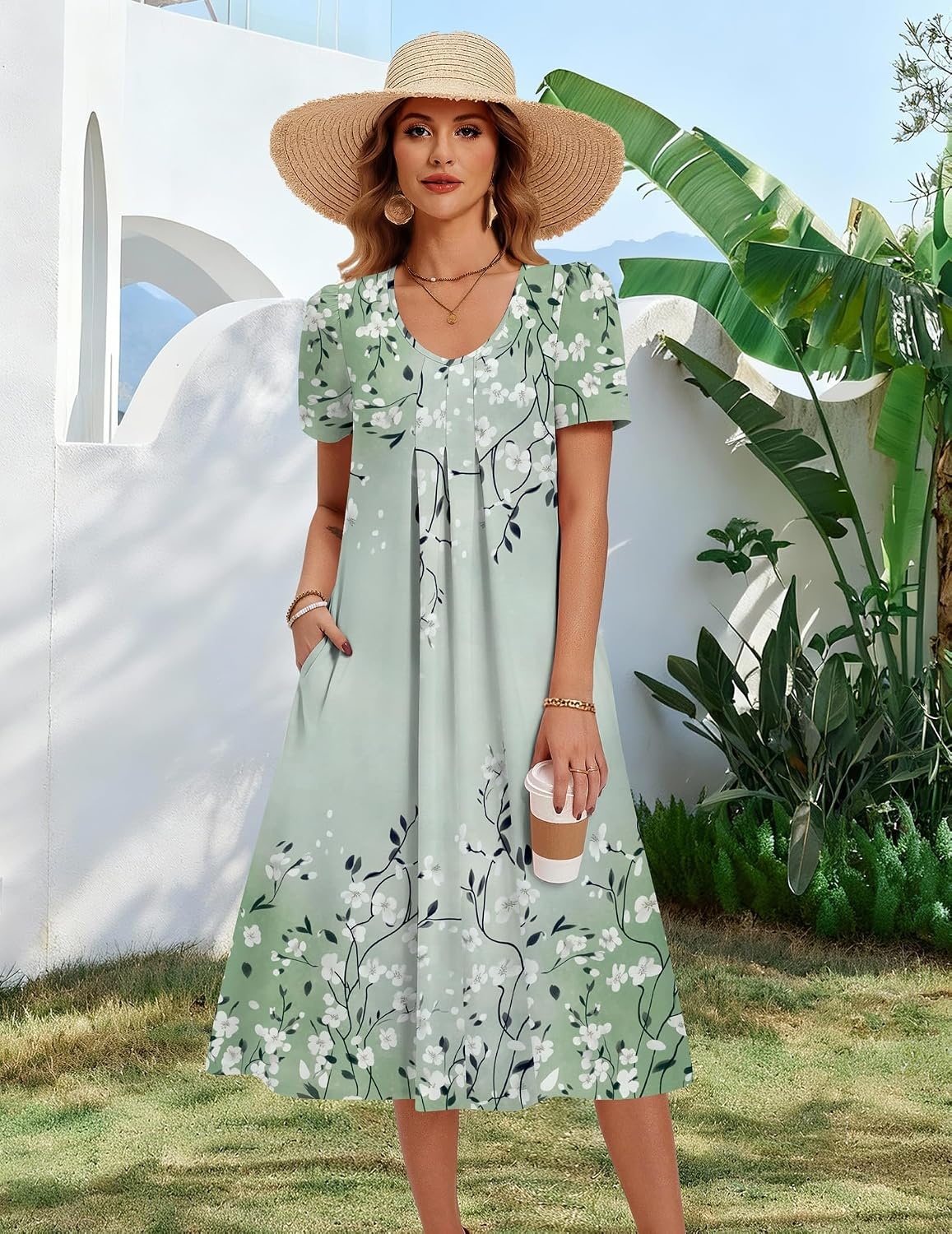 image:imageZeagoo Summer Casual Dress for Womens Floral Midi Sundress with PocketsFloral Printed6