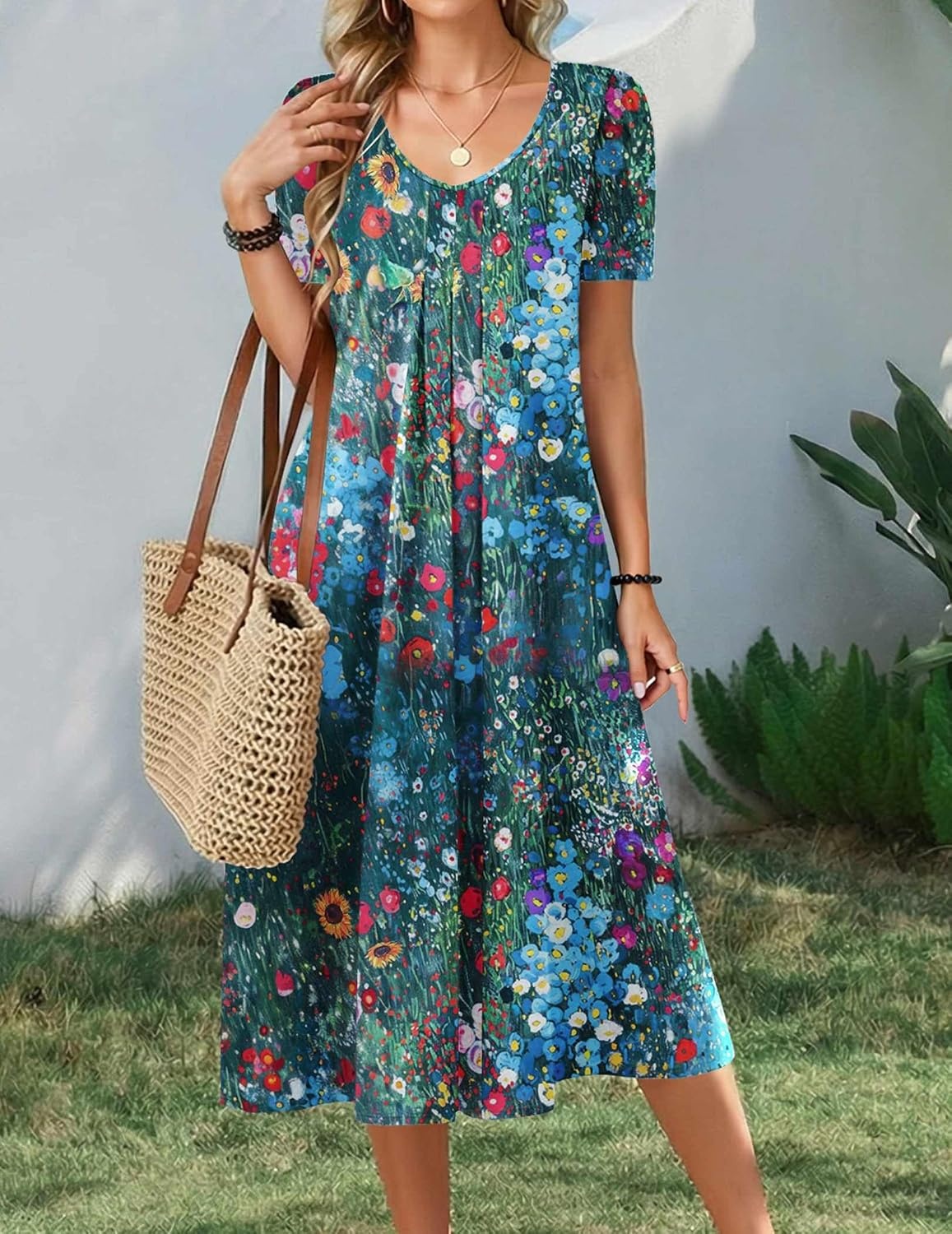 image:imageZeagoo Summer Casual Dress for Womens Floral Midi Sundress with PocketsFloral1