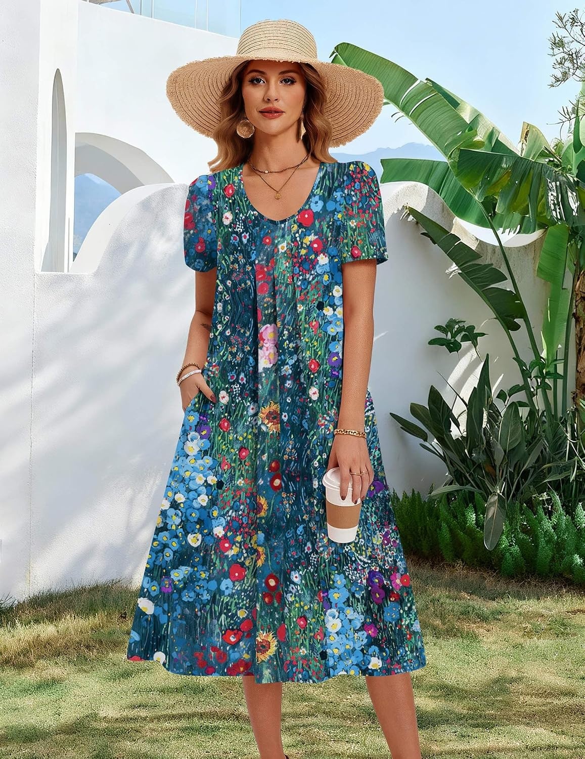 image:imageZeagoo Summer Casual Dress for Womens Floral Midi Sundress with PocketsFloral1