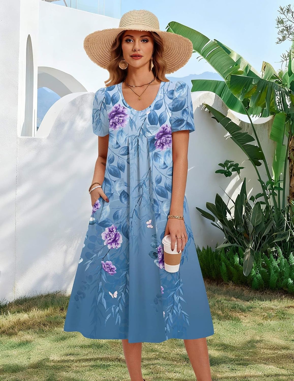 image:imageZeagoo Summer Casual Dress for Womens Floral Midi Sundress with PocketsFloral3