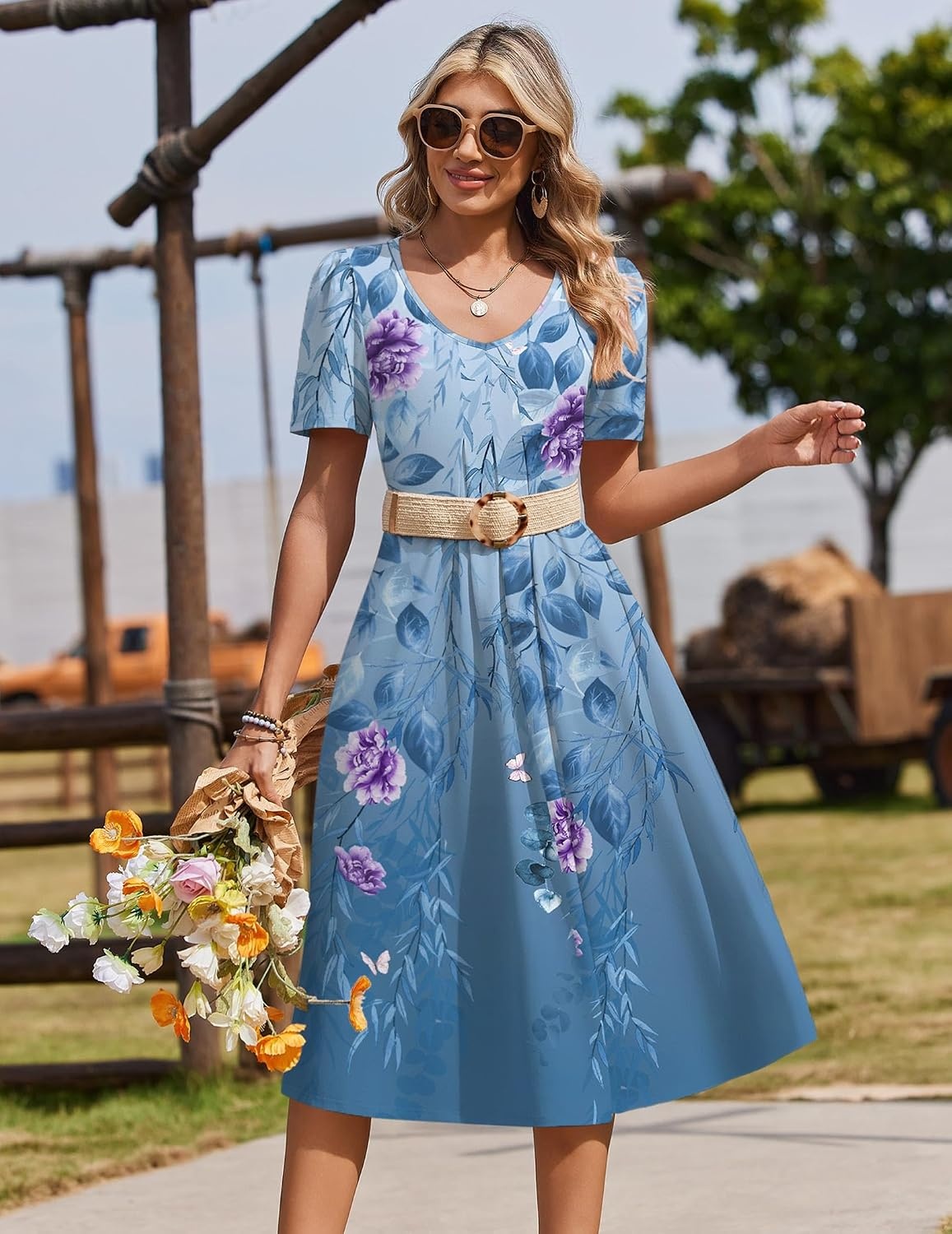image:imageZeagoo Summer Casual Dress for Womens Floral Midi Sundress with PocketsFloral3