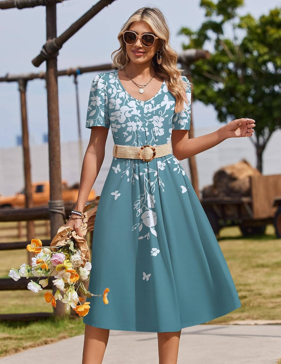 image:imageZeagoo Summer Casual Dress for Womens Floral Midi Sundress with PocketsFloral4