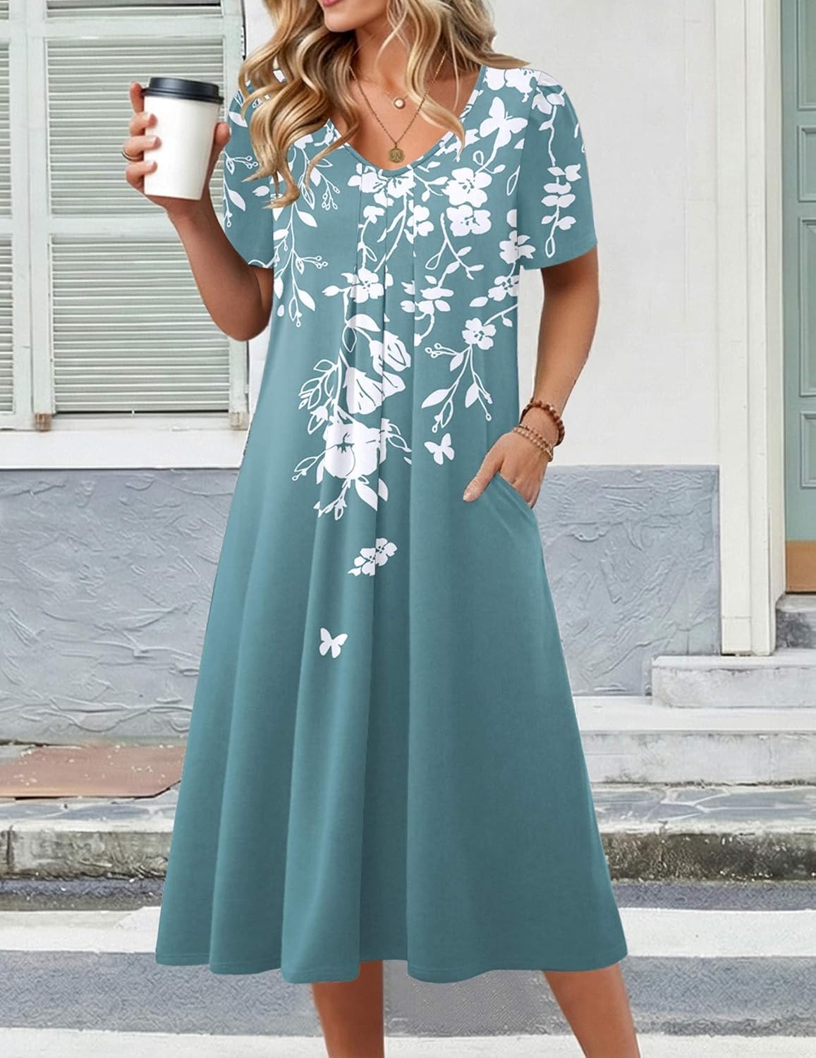 image:imageZeagoo Summer Casual Dress for Womens Floral Midi Sundress with PocketsFloral4