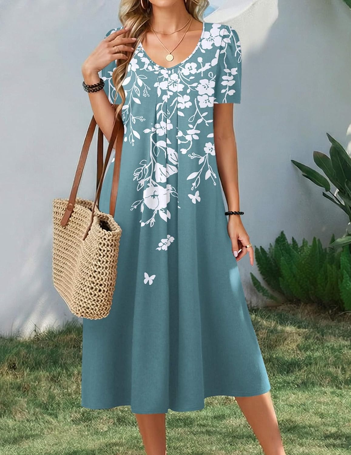 image:imageZeagoo Summer Casual Dress for Womens Floral Midi Sundress with PocketsFloral4