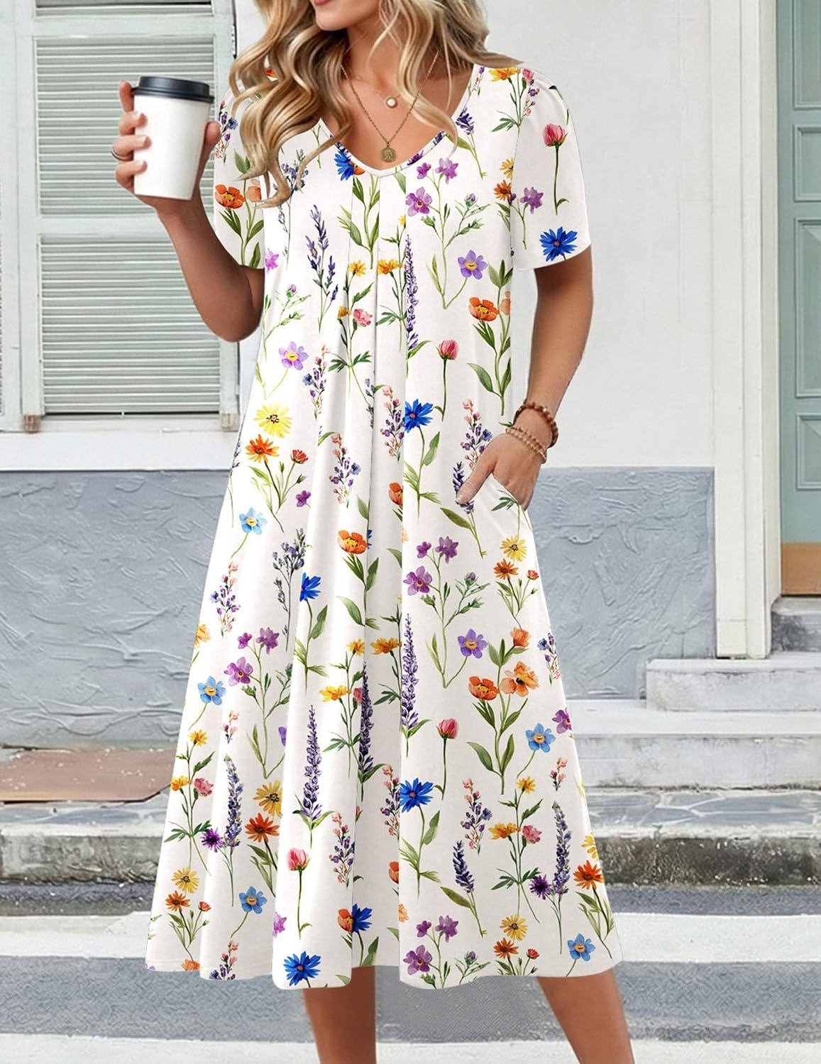 image:imageZeagoo Summer Casual Dress for Womens Floral Midi Sundress with PocketsFloral5