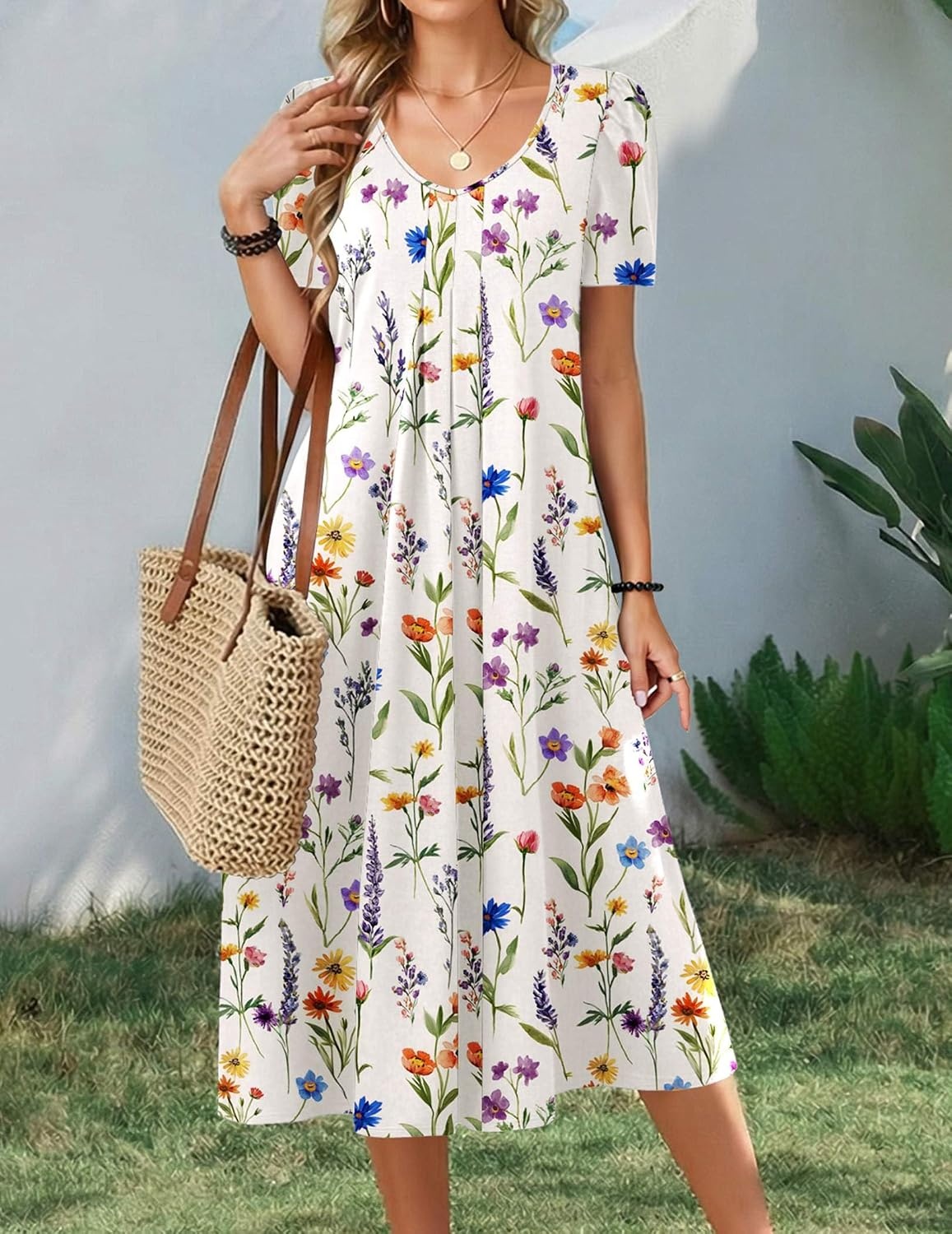 image:imageZeagoo Summer Casual Dress for Womens Floral Midi Sundress with PocketsFloral5