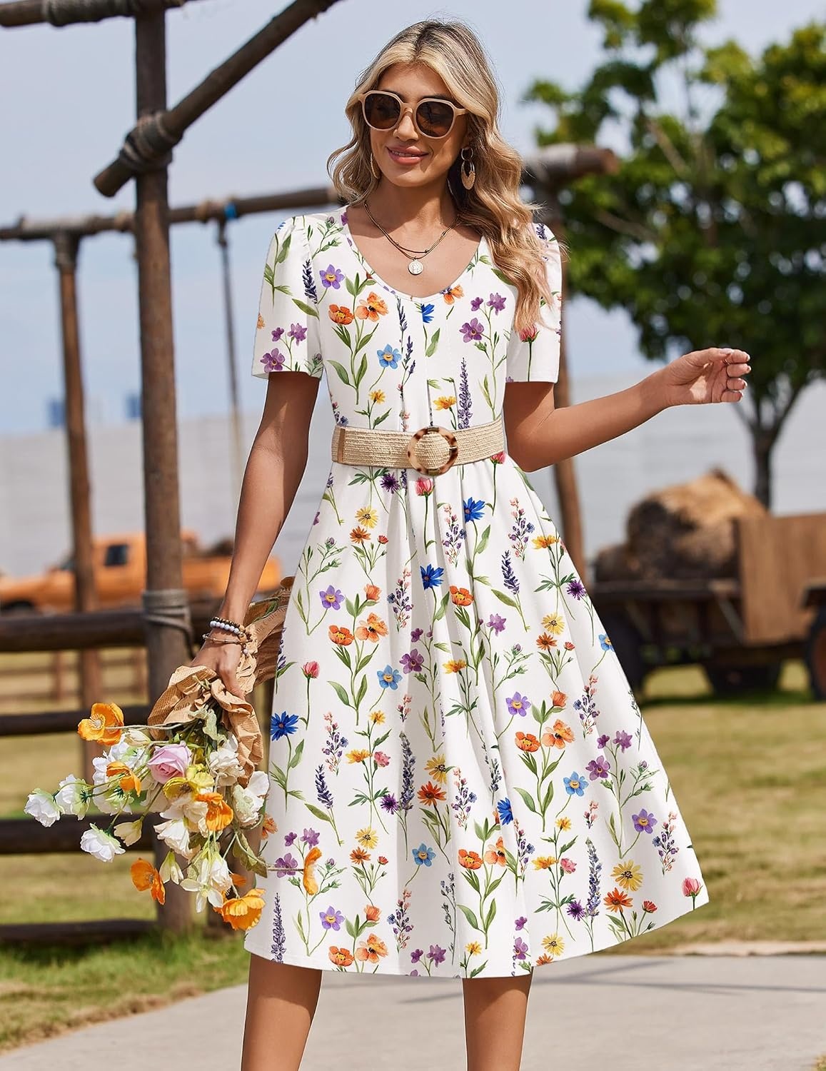 image:imageZeagoo Summer Casual Dress for Womens Floral Midi Sundress with PocketsFloral5
