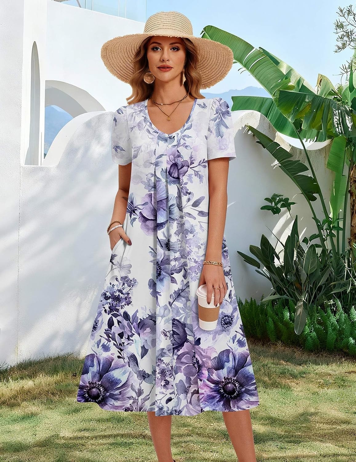 image:imageZeagoo Summer Casual Dress for Womens Floral Midi Sundress with PocketsFloral6