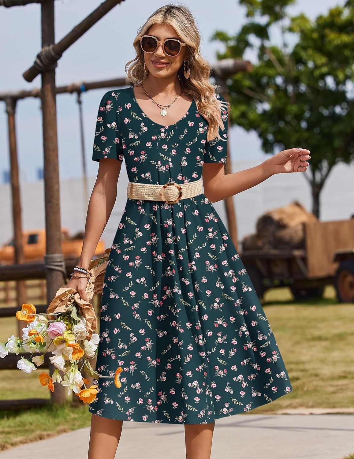 image:imageZeagoo Summer Casual Dress for Womens Floral Midi Sundress with PocketsFloral66