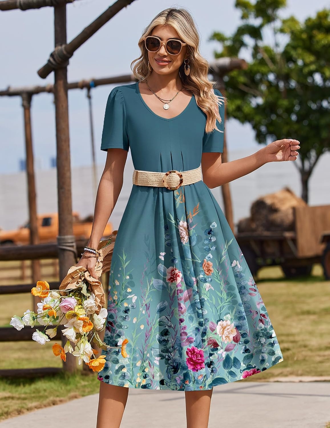 image:imageZeagoo Summer Casual Dress for Womens Floral Midi Sundress with PocketsFloral7