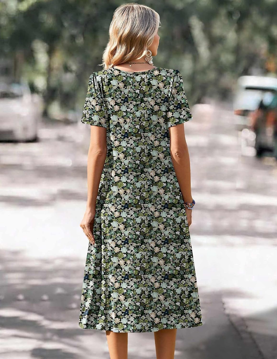 image:imageZeagoo Summer Casual Dress for Womens Floral Midi Sundress with PocketsGreen Floral