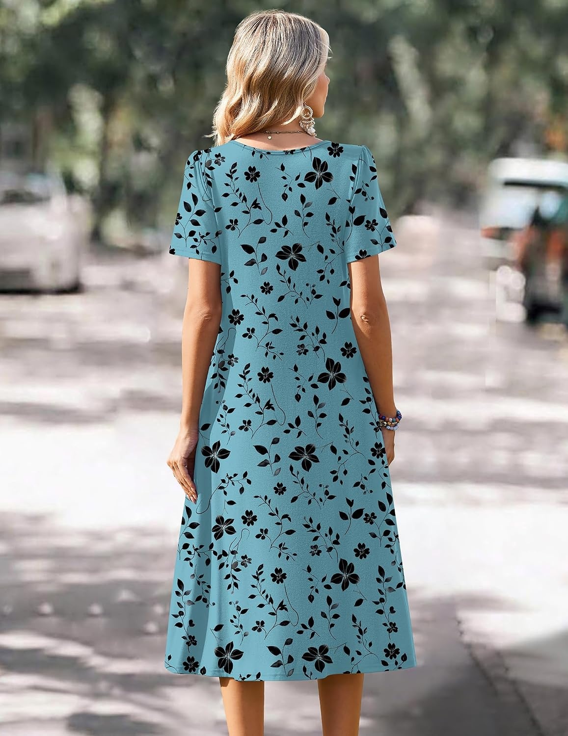 image:imageZeagoo Summer Casual Dress for Womens Floral Midi Sundress with PocketsLeafprinted