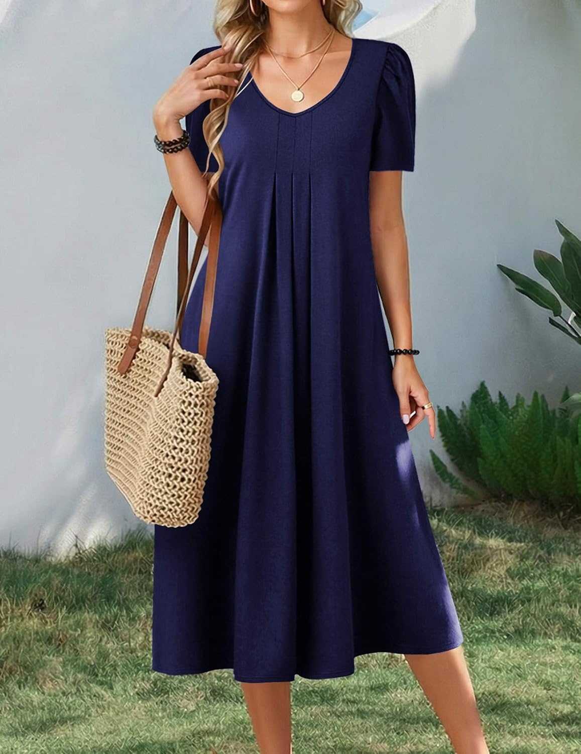 image:imageZeagoo Summer Casual Dress for Womens Floral Midi Sundress with PocketsNavy Blue